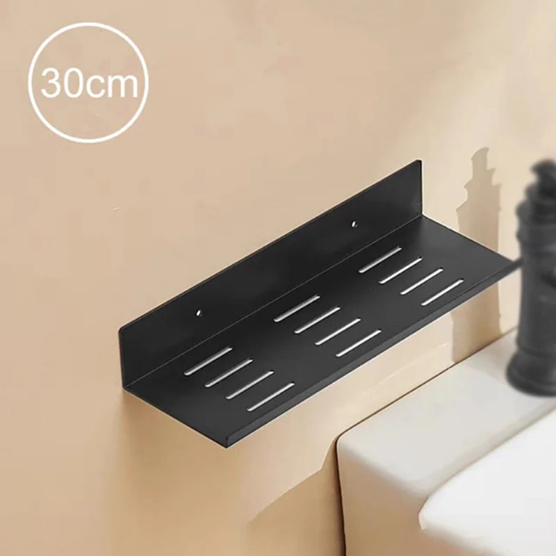 étagère murale noire adhésive aluminium moderne salle bain 20cm 30cm 40cm 50cm cosmétiques brosses
