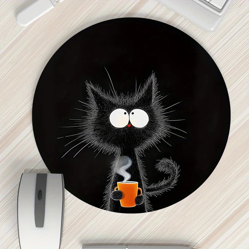 tapis souris chat noir caoutchouc antidérapant dessin animé tasse vapeur gaming accessoire durable