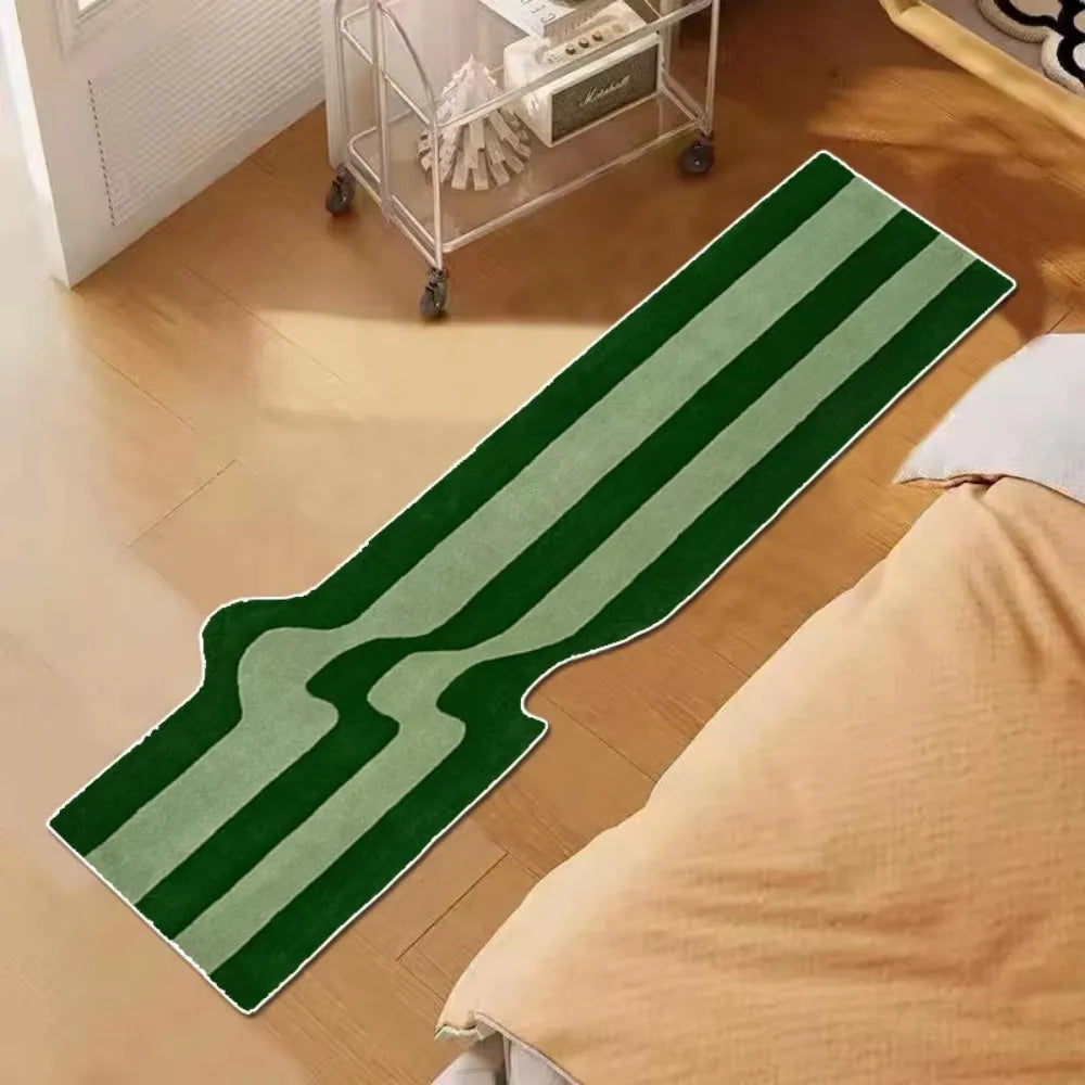 tapis vert foncé rayures horizontales velours moderne antidérapant imperméable chambre salon