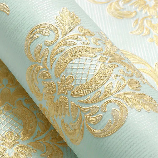 papier peint floral relief blanc argenté doré résistant l'humidité isolation thermique 3m 53cm
