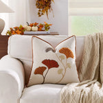 housse coussin décorative motif feuilles automne champignons moderne salon maison intérieur