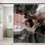 rideau douche motif léopard gris beige moderne salle bain crochets