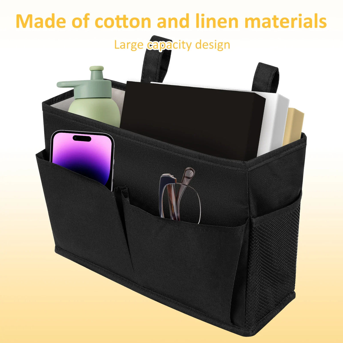 sac rangement lit suspendu polyester noir blanc beige poches filet minimaliste fonctionnel
