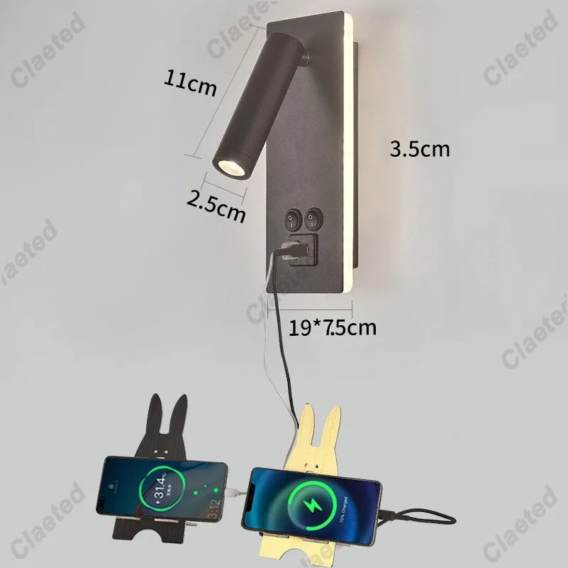 lampe chevet rechargeable led moderne noire blanche murale chargeur smartphone