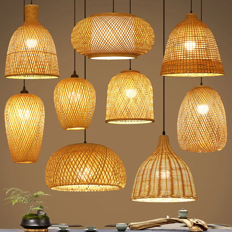 lampe suspendue tissage rotin naturel moderne rustique câble électrique socle noir pièces fixation 90