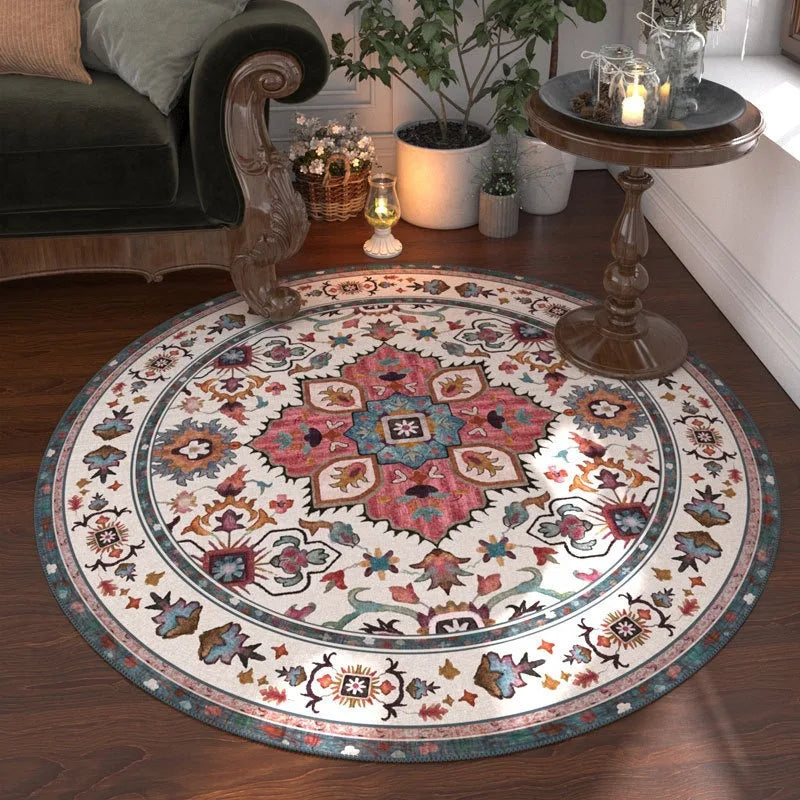 tapis rond ornements floraux multicolore moderne salon chambre extérieur lavable polyester polypropylène