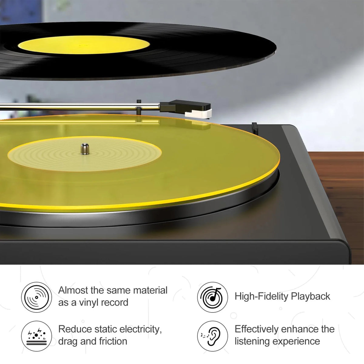 tapis plateau vinyle transparent jaune vert slipmat moderne 300mm diamètre 3mm épaissez