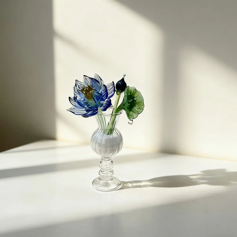 décoration florale verre transparent vase ridé fleur artificielle moderne chambre salon cadeau artisanal