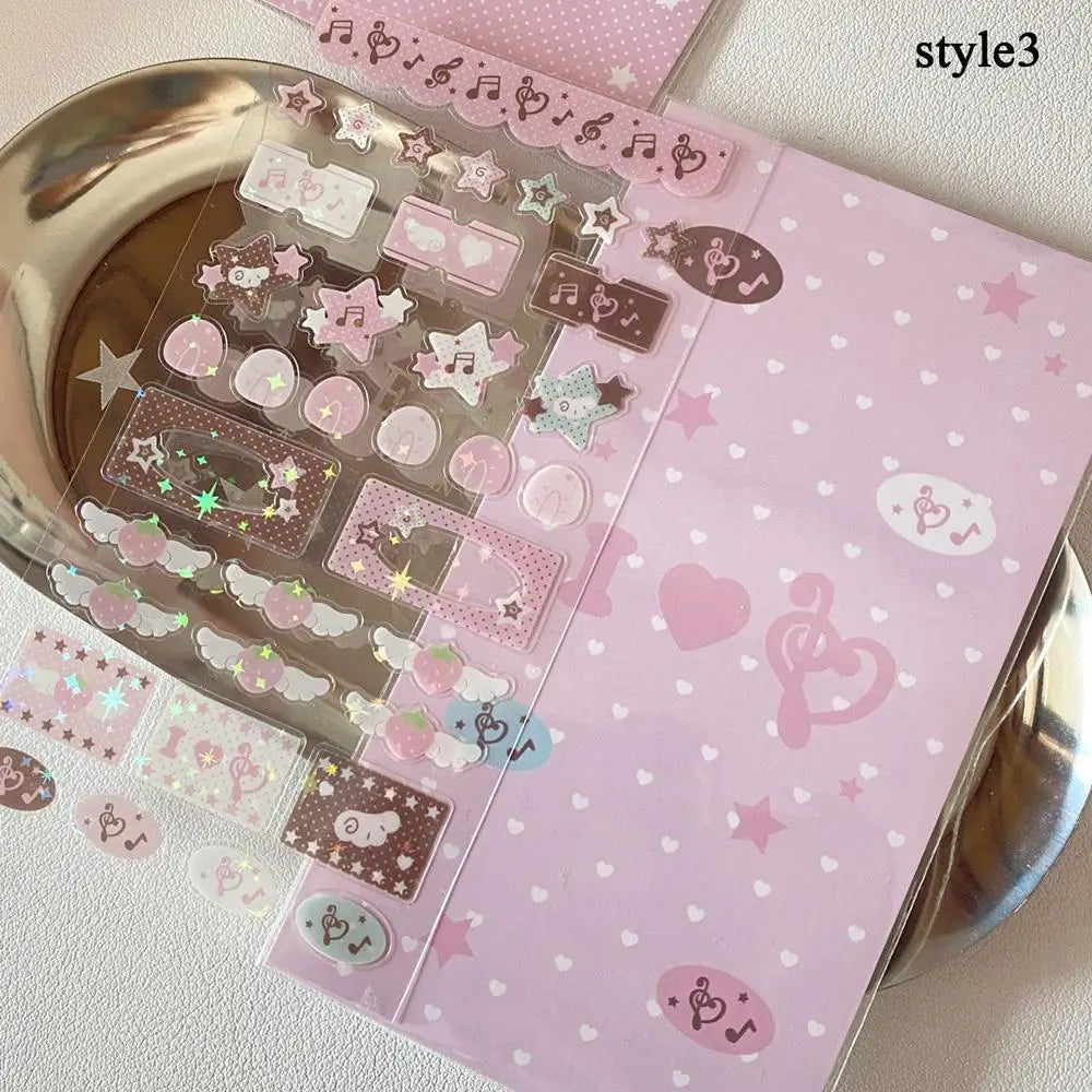 autocollants kawaii adhésifs notes musicales coeurs étoiles fruits géométriques rose blanc marron vert bleu