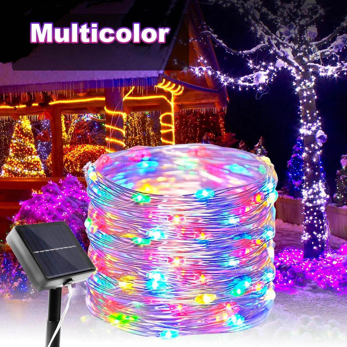 guirlande lumineuse solaire dorée jaune moderne modes éclairage imperméable ip65 led autoinstallationextérieur camping mariage