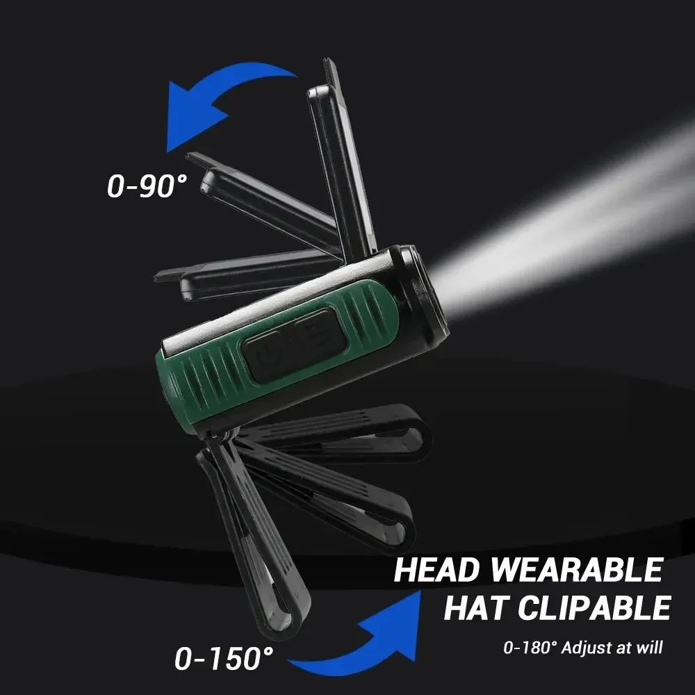 lampe frontale led rechargeable clip headband deux modes lumiere blanche rouge camping pêche