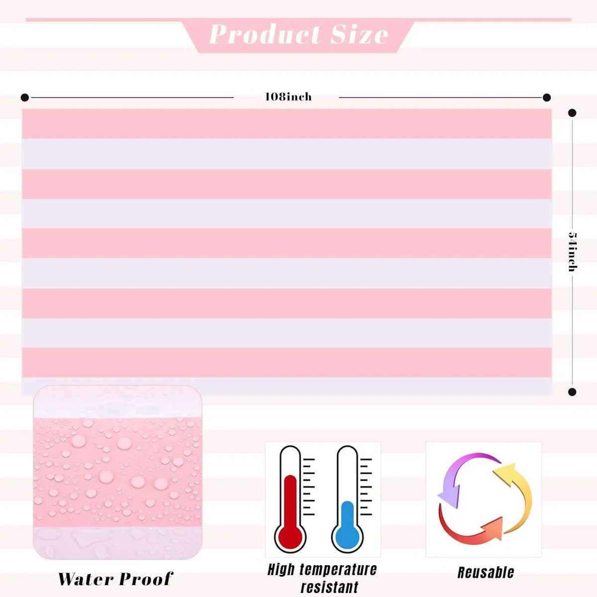 nappe rayures horizontales rose blanche décoration fête anniversaire enfantine transparente occasionnelle festive