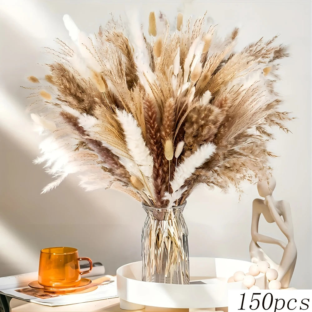 bouquet pampas séchés décoration bohème blanc beige vases différents mariage anniversaire