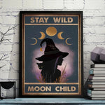 affiche sorcière lune phases chats noirs chambre salon décoration mur vintage mystique clips texte