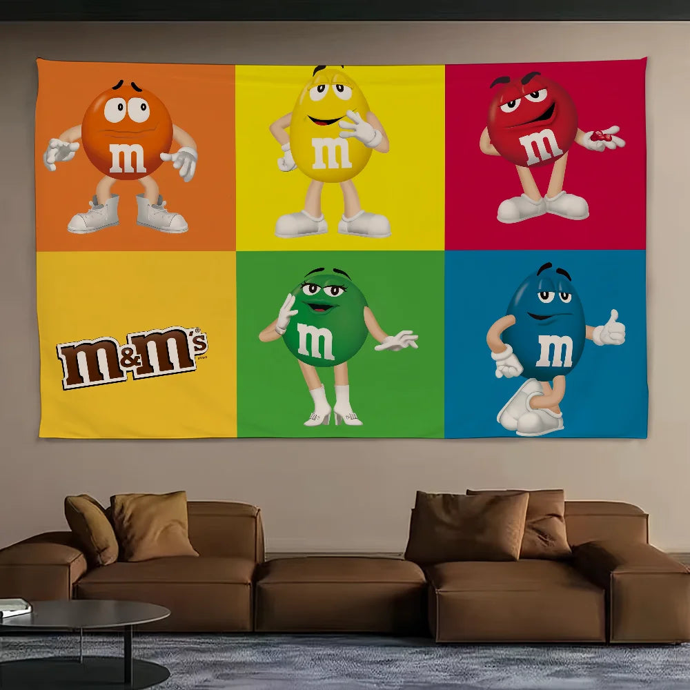 tapisserie murale décor chambre enfant motif personnages chocolat coloré pop art tissu suspendu