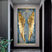 tableau abstrait ailes ange or bleu beige toile decorative moderne murale