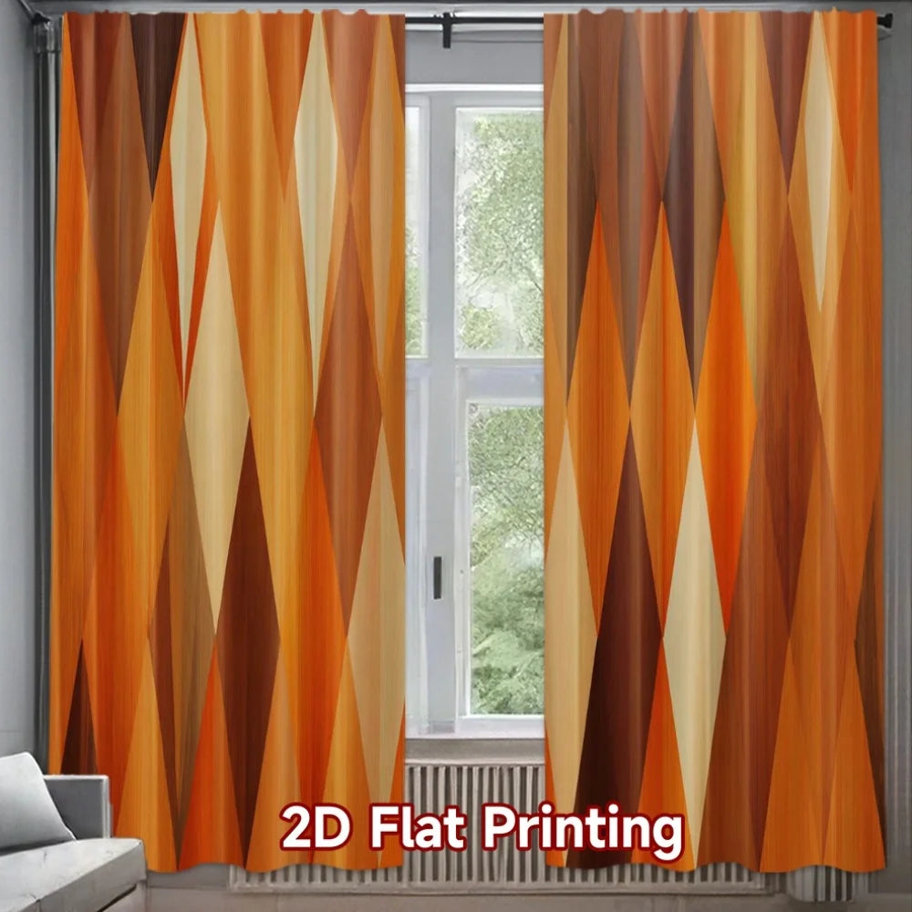rideau imprimé géométrique orange marron salon moderne triangles opaques