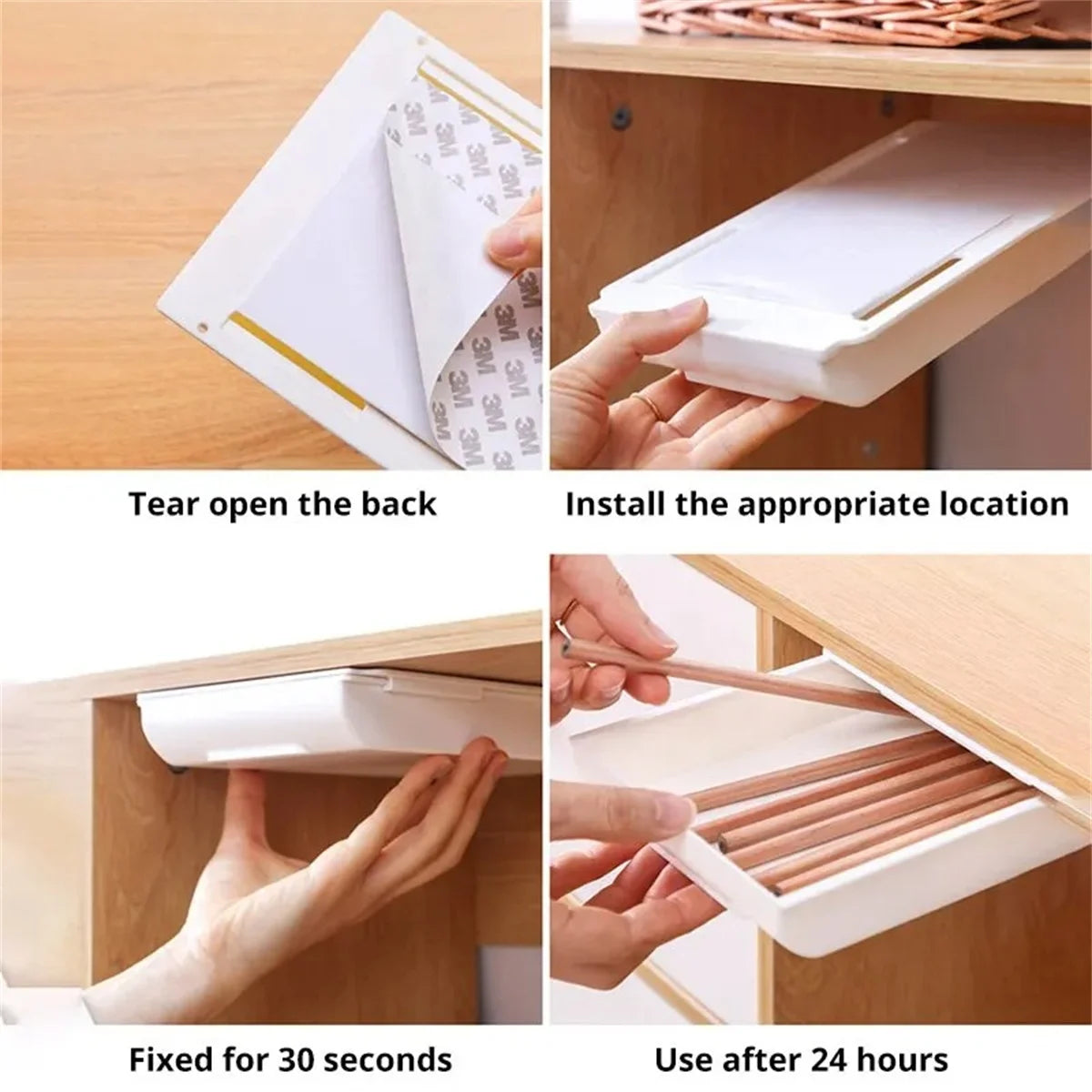 boîte rangement tiroir adhésif blanc moderne pratique papier objets sous plat lisse