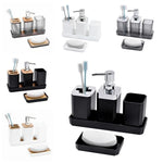 ensemble salle bain moderne porte brosse dents porte gobelet distributeur savon plateau bambou noir