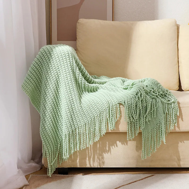 plaid vert pastel rustique franges opalescent printemps automne portable familial voyage pique nique