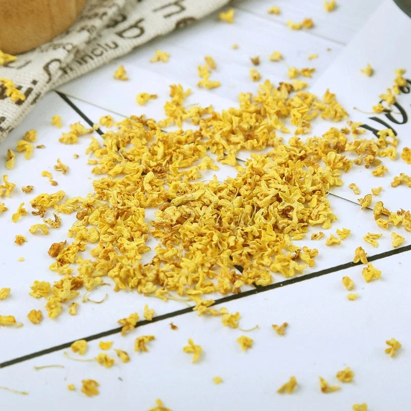 poudre osmanthus jaune doré naturel granules finement uniforme décoration intérieure mariage anniversaire festive