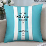 housses coussins carrés bleu clair rayures horizontales polyester peachskin 40x40cm 45x45cm 50x50cm 60x60cm