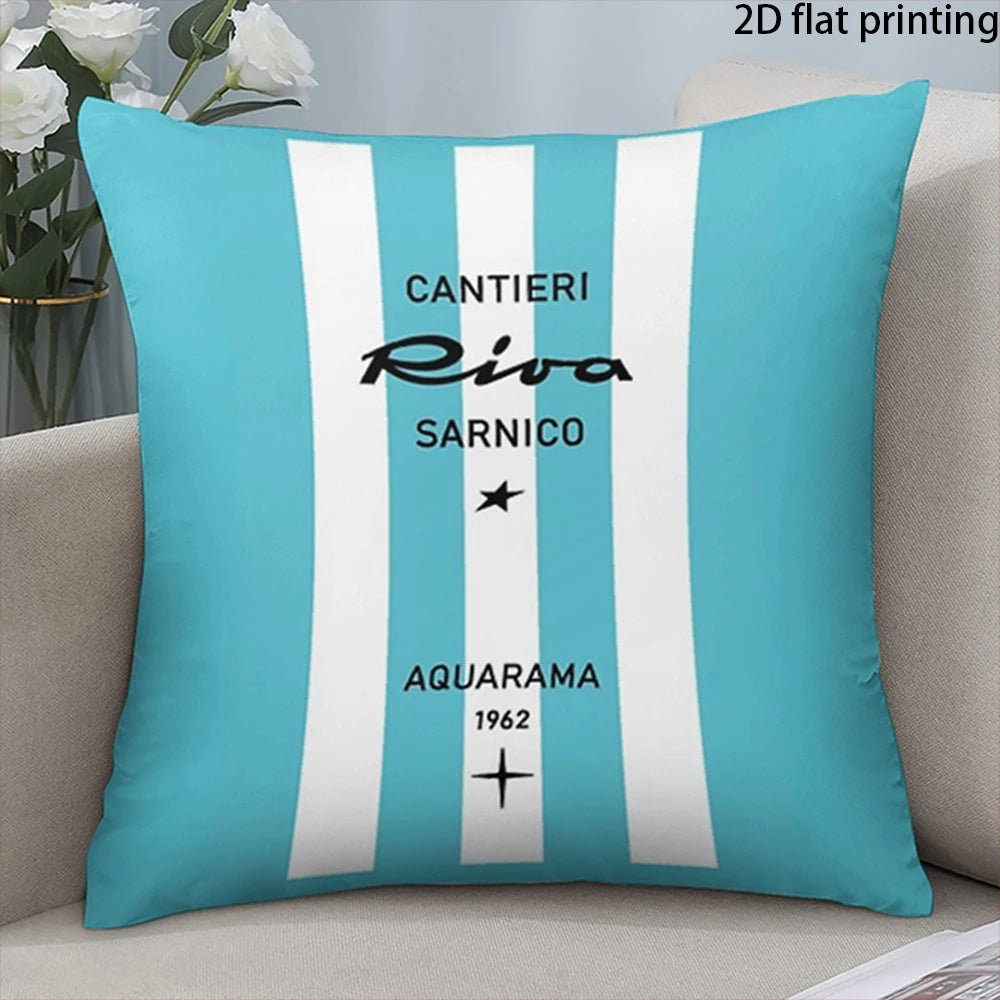 housses coussins carrés bleu clair rayures horizontales polyester peachskin 40x40cm 45x45cm 50x50cm 60x60cm