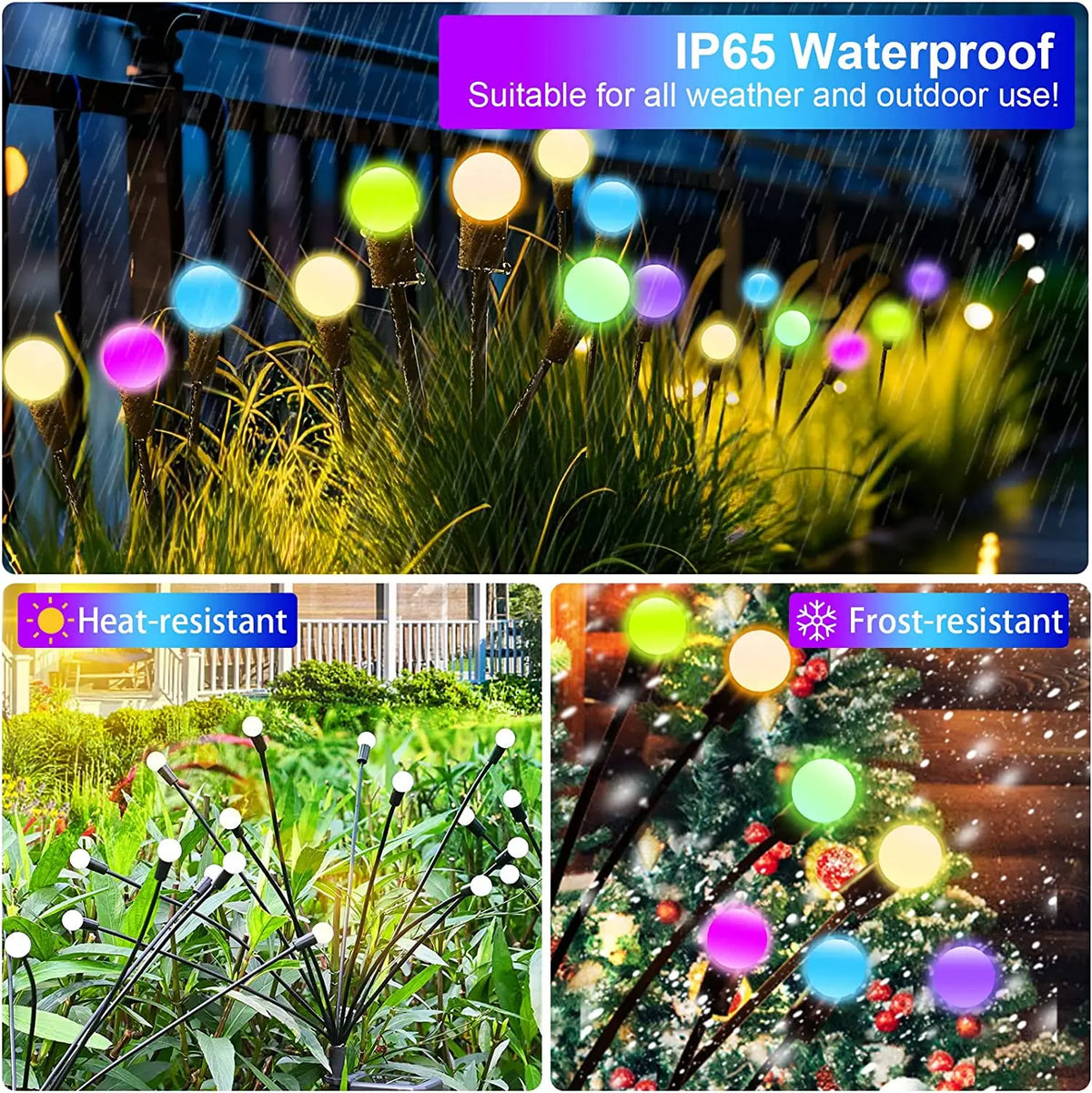 guirlande lumineuse solaire multicolore moderne effet luciole acier inoxydable extérieur led rondes sphériques