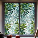 film décoratif adhésif feuilles vertes motif mosaïque semi transparent nature vitrail 100cm 45cm