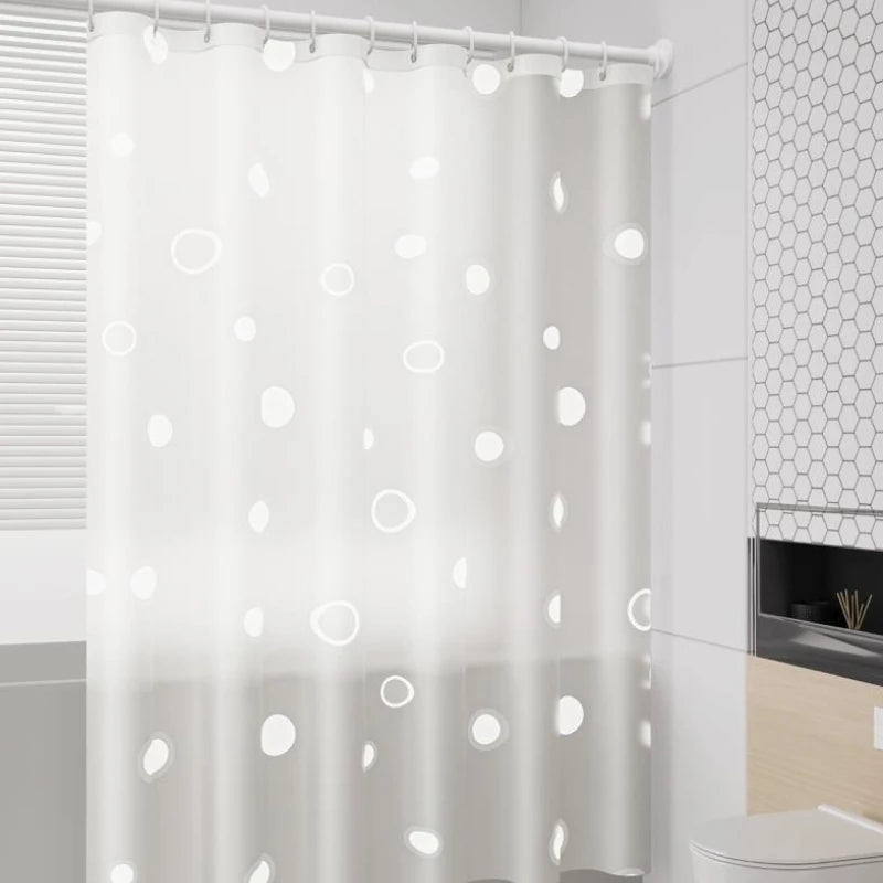 rideau douche blanc moderne motif points transparent ourlet standard pvc w120xh180cm w120xh200cm w150xh180cm w150xh200cm