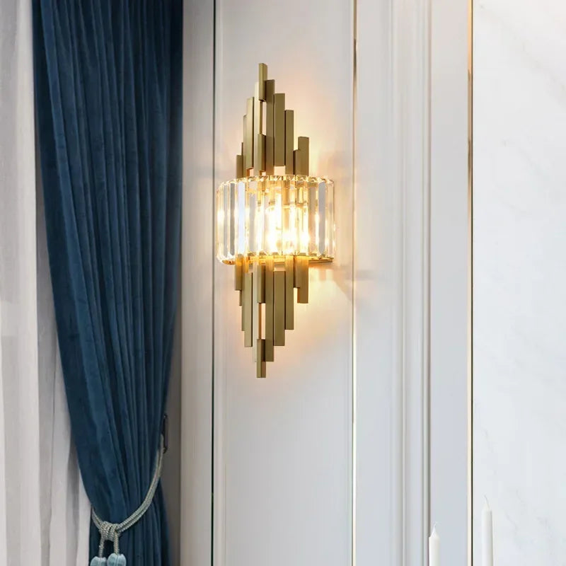 applique murale moderne or transparent led verrous vertical chambre salon