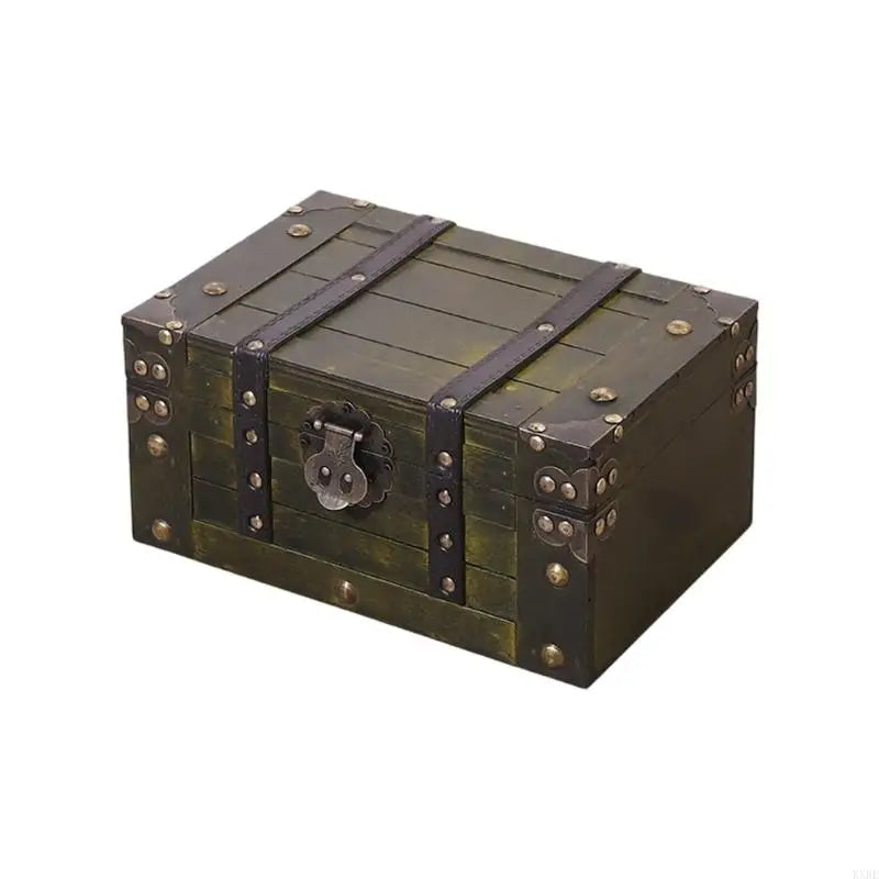 coffre bijoux bois naturel vintage rustique marron clair vert foncé gris fixations tissu blanc