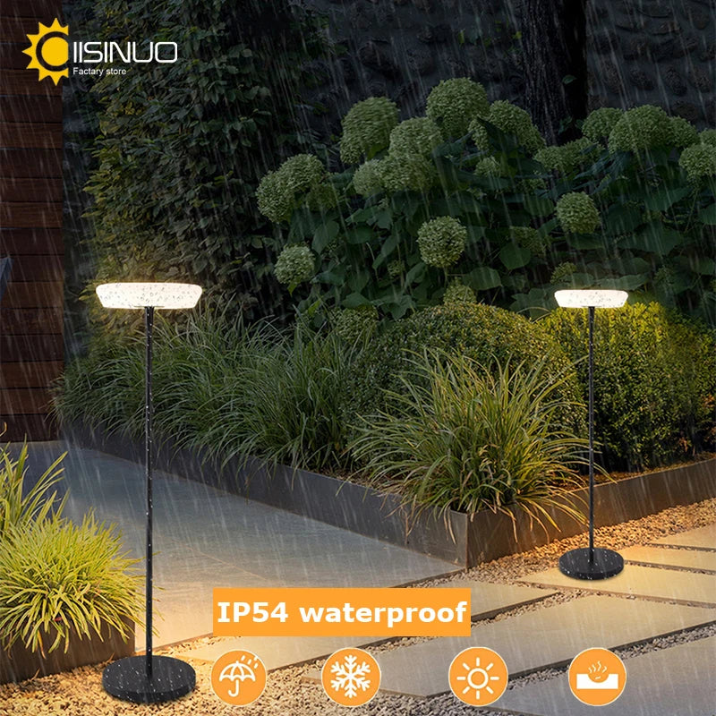 lampe solaire rechargeable 4400mAh moderne panneau solaire noir fixée base circulaire