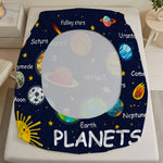 drap plat bleu foncé planètes earth mars coton polyester lit enfant illustratif chambre