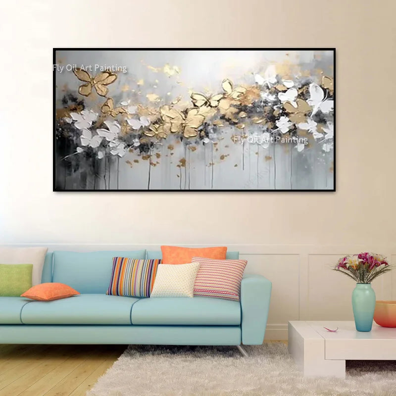 peinture l'huile abstraite contemporaine multicolore géométrique sans cadre horizontal