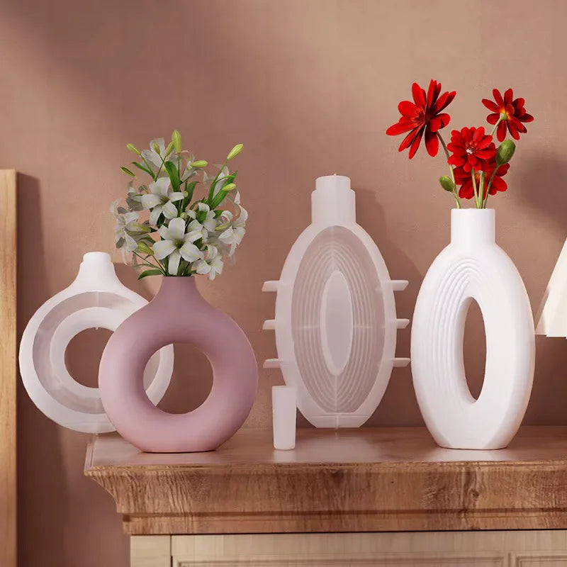 vase silicone rayures circulaires blanc rose moderne minimaliste ornement