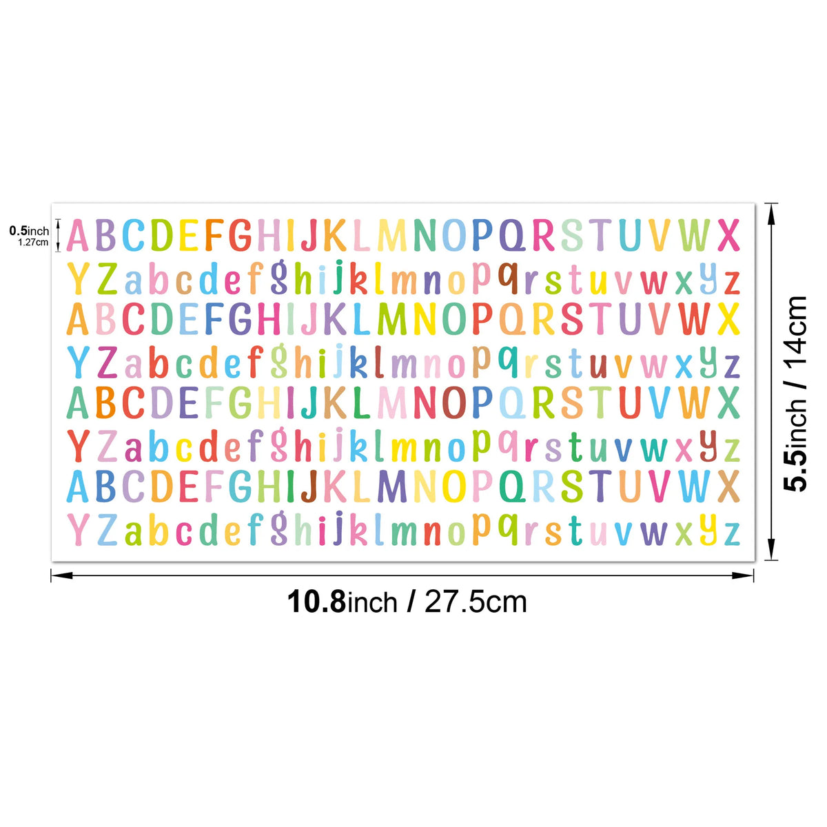 sticker alphabet multicolore lettres majuscules minuscules enfants deco 12ans autocollant vinyl opaque