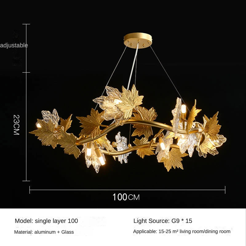 lustre moderne cristal feuilles d'érable organique suspension câbles chambre salon