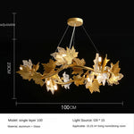 lustre moderne cristal feuilles d'érable organique suspension câbles chambre salon