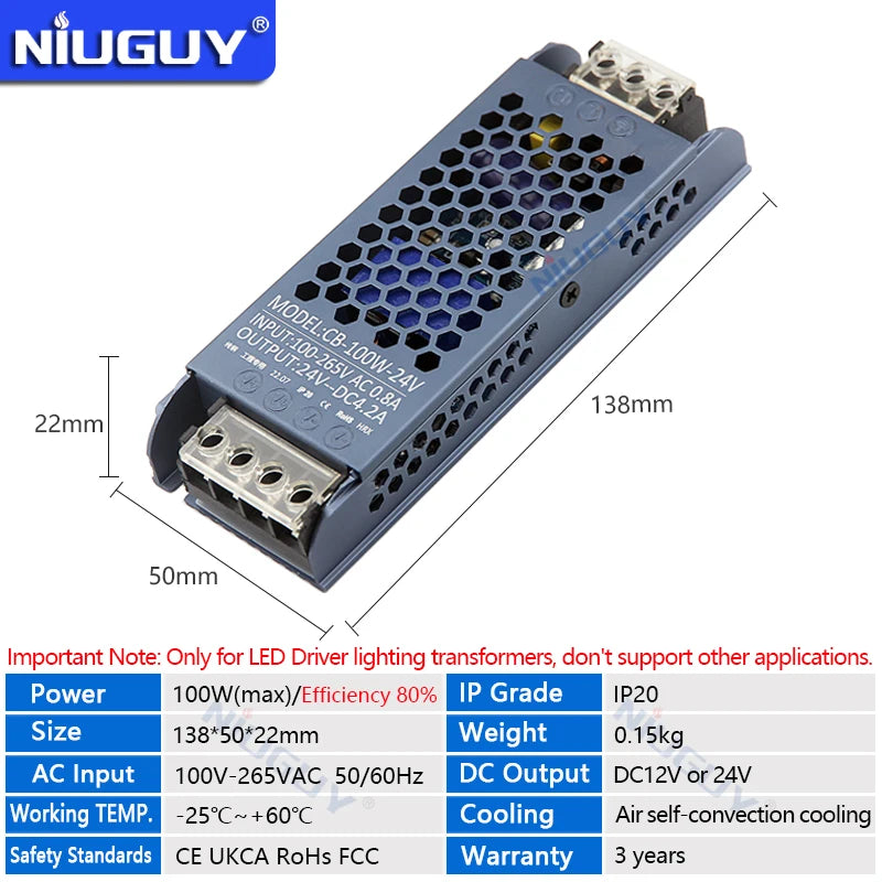 transformateur led 12v 24v 36w 60w 100w 150w 200w 300w 400w 500w câble ac