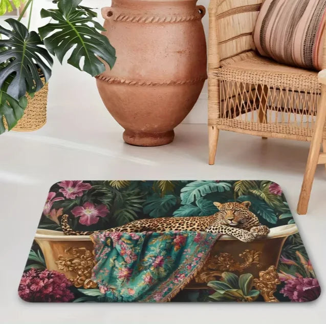 tapis léopard moderne antidérapant résistant rides salon bain extérieur noir vert rose