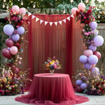 rideau tulle transparent rouge blanc decoratif mariage anniversaire photo festive poche tringle