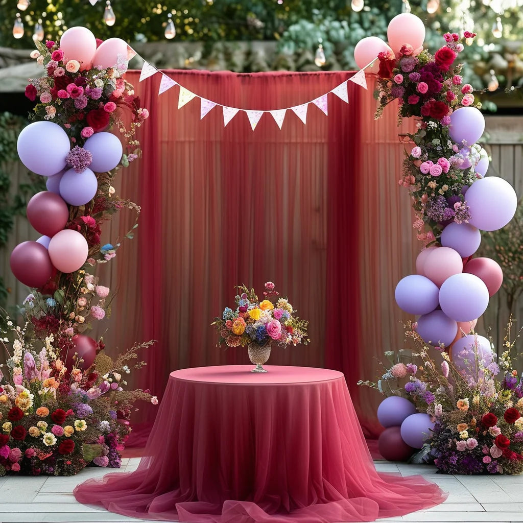 rideau tulle transparent rouge blanc decoratif mariage anniversaire photo festive poche tringle