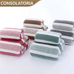 serviettes bain absorbantes rayées rouge vert beige modernes crochets couple