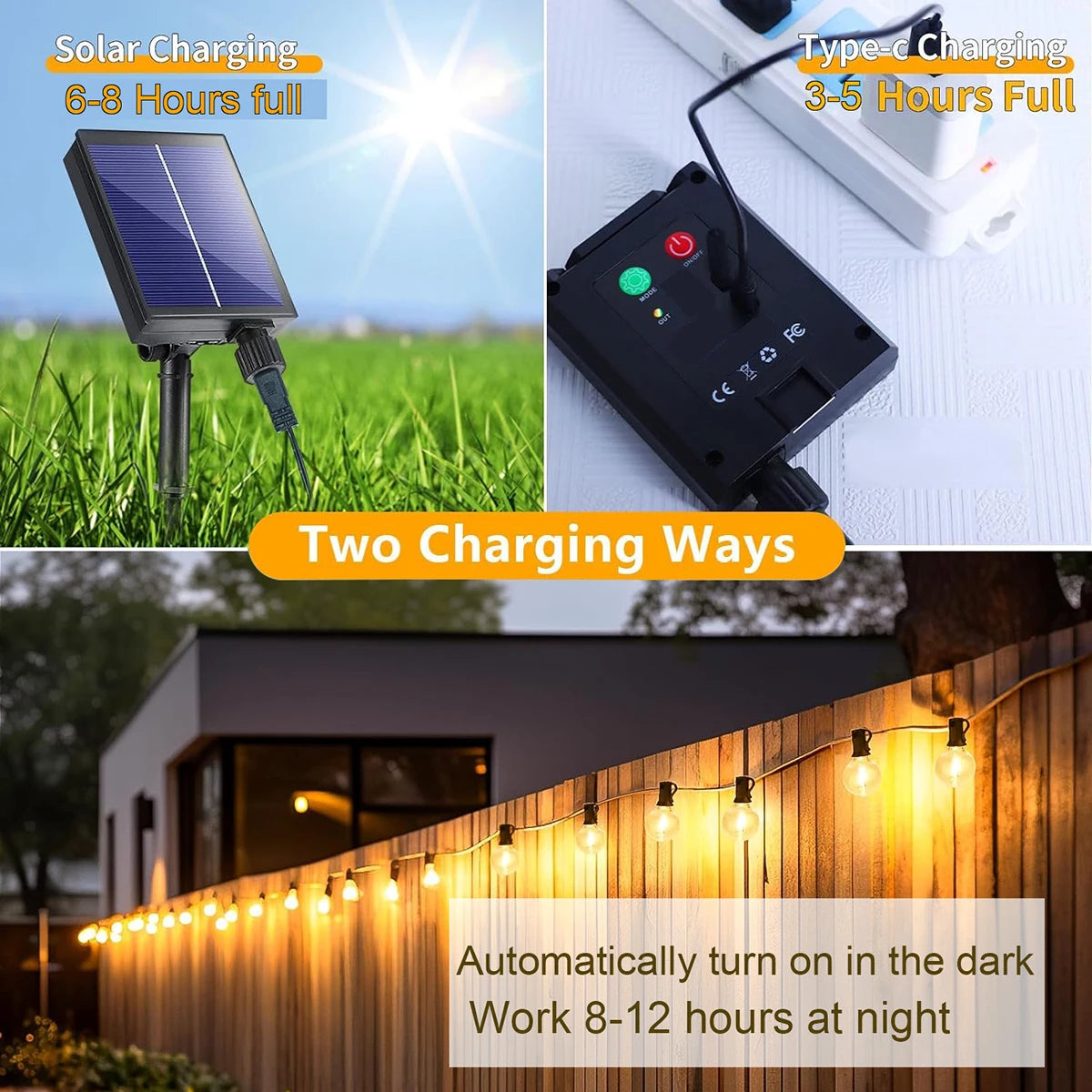 guirlande lumineuse solaire led transparente moderne 10m 21 ampoules clips extérieure jardin fête noël