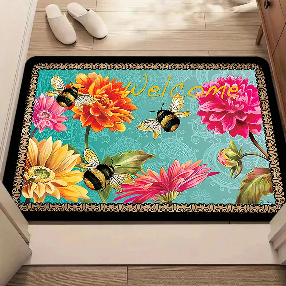 tapis d'entrée moderne oiseaux colorés motifs floraux antidérapant résistant rides 50x75cm 60x80cm