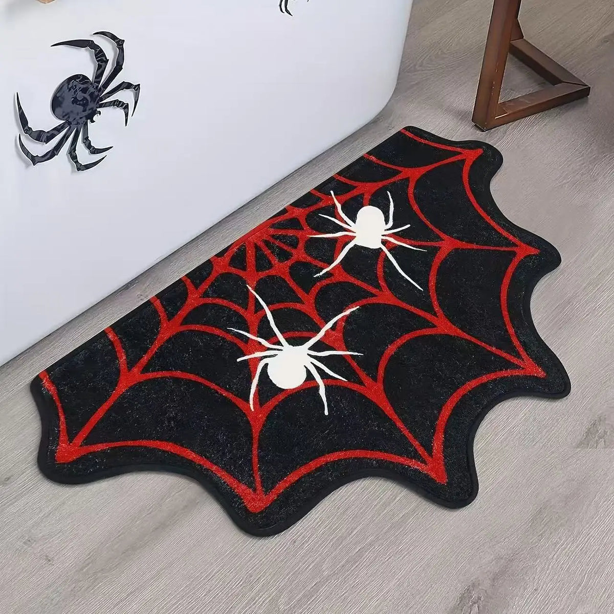 tapis noir blanc toile d'araignée halloween polyester antidérapant absorbant intérieur extérieur