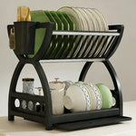 étagère vaisselle acier inoxydable noir moderne rangement assiettes bols cuillères tasses cuisine multifonctionnelle