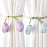 rideau accessoire tulipes fleur vert clair rose pâle violet bleu moderne décoratif fixations invisibles