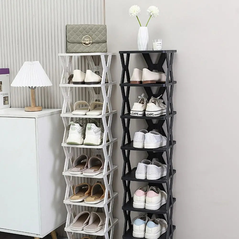organisateur chaussures étagère moderne noir blanc structure plateaux rangement robuste anti poussière rechargeable